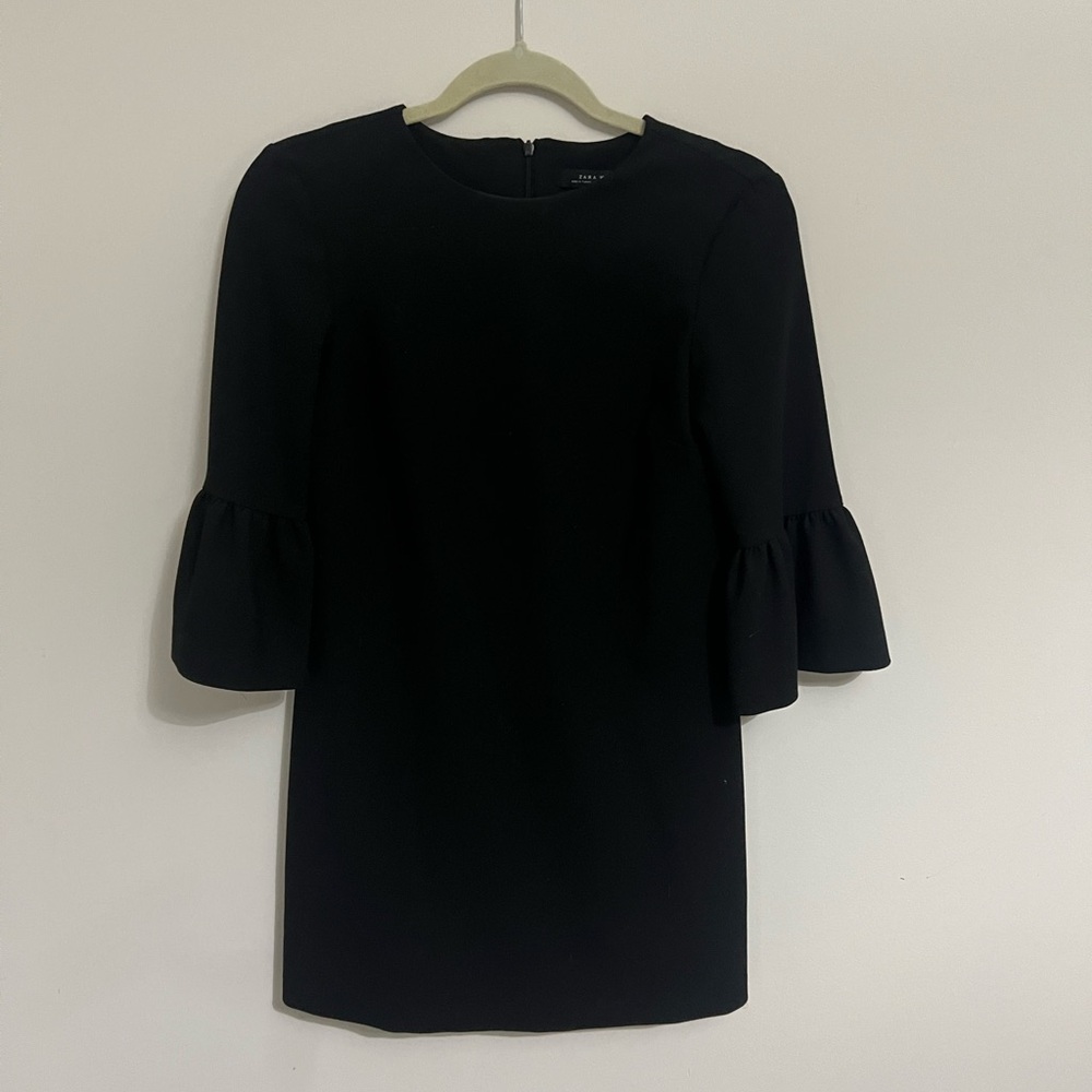 Zara Black Sheath Dress with Ruffled Bell Sleeves